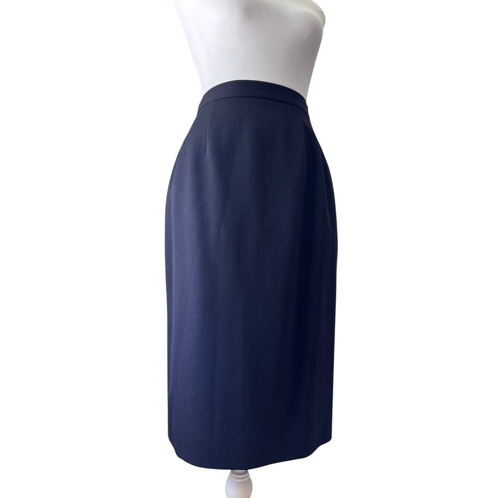 Vintage ‘90s Austin Reed 100% Worsted Wool Navy Blue Knee Length Pencil Skirt